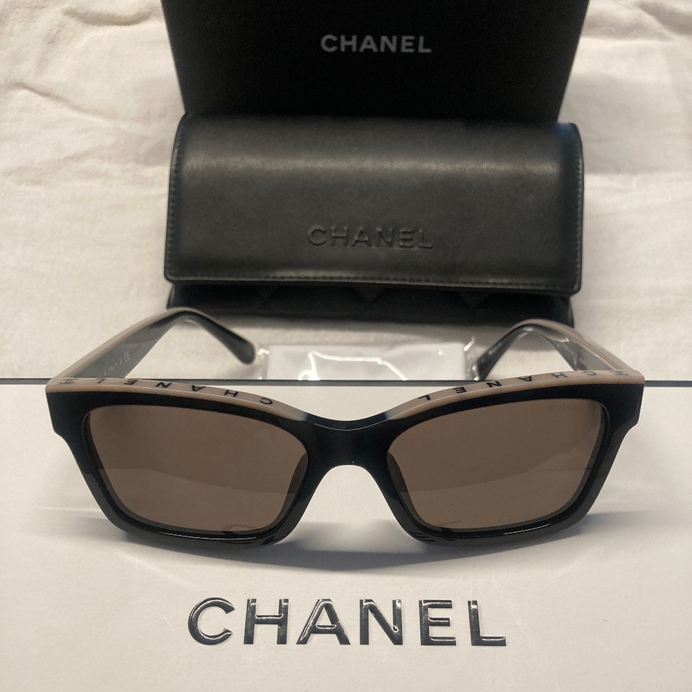 Chanel Sunglasses Square Black & Beige